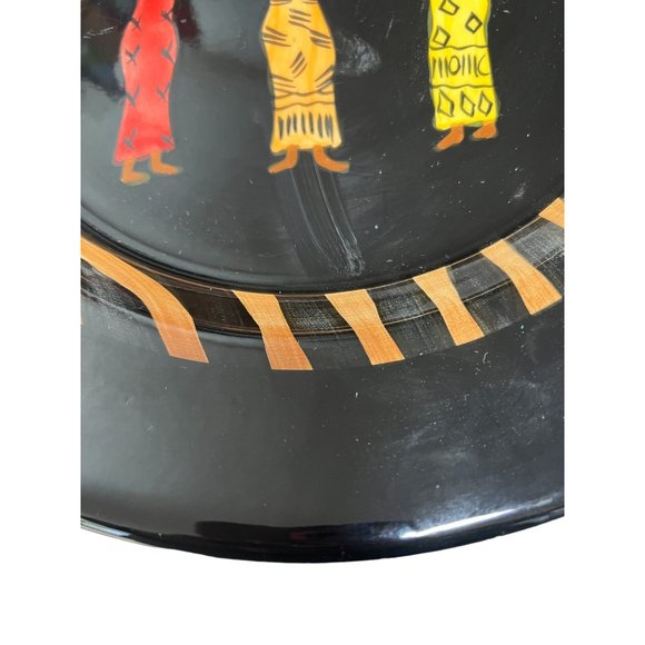 Bella Ceramics serving tray black with 3 African women dishwasher micro safe 14. - Picture 2 of 5